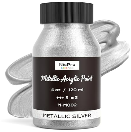 Nicpro Metallic Silver Acrylic Paint, 4oz/120ml Silver Leaf Paint, Non Toxic, Non Fading Art Craft Paints for Canvas, Wood, Clay, Fabric, Metal, Furniture, Art Supplies