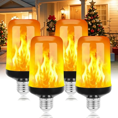LIAISIMI LED Flammen Glühbirne, 4W E27 Flammeneffekt Glühbirnen, 4 Beleuchtungsmodi, 1400K Realistisches Flackerndes Licht, für Weihnachten Halloween Party Innen & Außenbereich (Schwarz, 4 Stück)