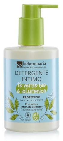 La Saponaria | Detergente Intimo Bio Protettivo con Tè Verde e Acido Ialuronico, idratante, rinfrescante e lenitivo. Ideale post-parto, ciclo o dopo lo sport, 250ml
