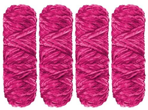 YINVA Wolle Zum Häkeln 400g(4pcs×100g) Flauschige Wolle Velvet Babywolle Weiche (Rose Rot-4pcs-400g)