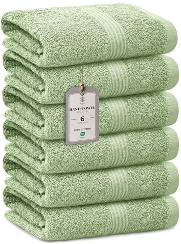 HomeBurg Luxe Set de 6 Toallas - Algodón Suave & Absorbente, Secado Rápido, Fáciles de Mantener, 40×70 cm, Verde Salvia