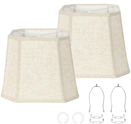 OUTON Juego de 2 pantallas rectangulares grandes de 11 x 13 x 10.5 pulgadas, color beige para lámparas de mesa, lámparas de pie, reemplazo de pantalla de luz de lino natural, araña, soportes de arpa