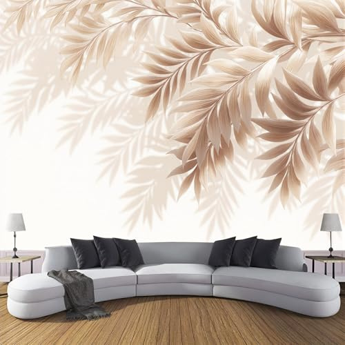 Vlies Fototapete Palmenblätter 3D Effekt 200×140cm(B×H) Foto Tapete Schlafzimmer Wohnzimmer Moderne Vliestapete Wandtapete Motivtapeten 3d Einfach Pflanzenbasiert Dekoration Beige