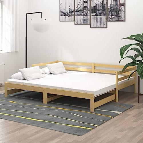 Owoxanthellate Ausziehbares Tagesbett aus massiver Kiefer 203x184x56 cm in Weiß inkl 2X Matratze 90x200 cm Robustes Holzbett Sofalösung für Gästezimmer Wohnzimmer Jugendzimmer