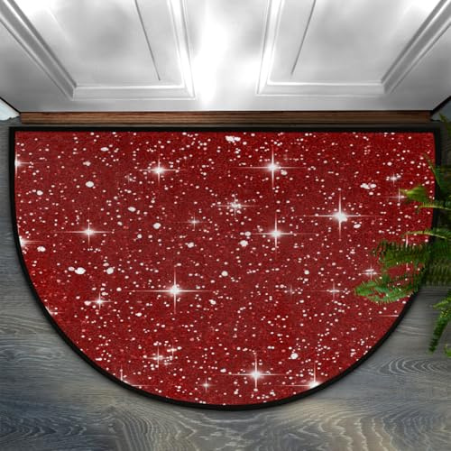Axurera Halbrunder Teppich, rote glitzernde Sterne, waschbar, halbrund, für Eingangsbereich, Badezimmer, Schlafzimmer, rutschfeste Fußmatte, 91,4 x 61 cm