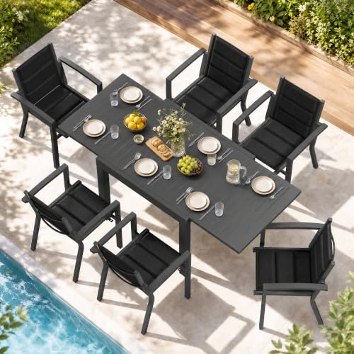 JUMMICO Gartenmöbel Set mit 6 Stühlen, Ausziehbarer Tisch 80–160 x 80 cm, Aluminium Balkonmöbel, Schnelltrocknende Sitzpolster, Bis 150 kg Belastbar, für Garten Balkon Terrasse