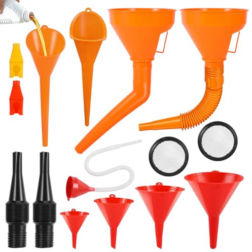 Vexnaro 11Piezas Embudo Universal de Gasolina Combustible, Multifunción Funnel Set con Manguera, Embudos de Plástico Flexible Angulo Recto, Para Motocicleta, Automóvil Máquina, Automotriz
