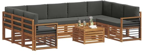 vidaXL Sofagarnituren 10 pcs Natur und Anthrazit Massivholz Akazie, Moderner Garten-Sofa, robuster Sitzbereich, stilvolle Lounge-Möbel für entspannte Terrasse
