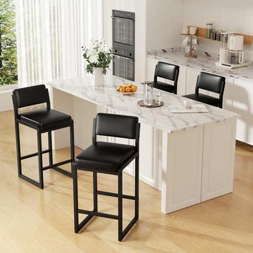 YUUIJOAA Bar Hocker 4er Set,Barhocker mit Lehne,92CM Barstuhl,Barhocker Küche für Küche,Wohnzimmer, Esszimmer,Bar,Café(Schwarz)