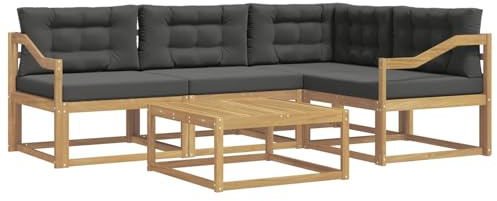 vidaXL Outdoor-Sofagarnitur 5 pcs Weiß und Anthrazit 79 x 79 x 37 cm, Akazienholz Sofa, modernes Outdoor-Möbel, stylische Sectional-Garnitur, wetterfeste Terrasse, Garten Sitzgruppe
