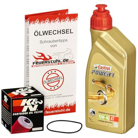 Ölwechselset passend für Yamaha WR 125 R/X, Bj. 09-15 (Typ DE07); Castrol Power1 10W-40 Motor-Öl + K&N Ölfilter