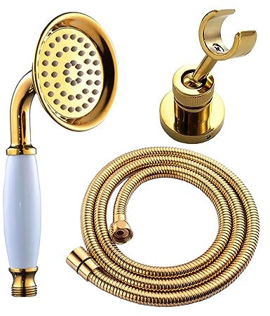 Pommeau de douche en laiton PVD doré économiseur d'eau avec tuyau de douche de 149,9 cm et support (doré)