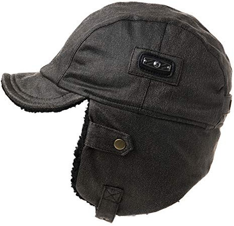 Comhats warme Trappermütze mit Kunstleder Hut Unisex Fliegermütze Fellmütze Erwachsenen für Herren Schwarz 60CM