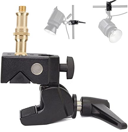 PYXEL STUDIO Super Clamp with 1/4 and 3/8 Thread Stud for Photo Cameras, Lights, Umbrellas, Hooks, Shelves, Plate Glass, Cross Bars, LED Lighting Photography Video Audio Accessories, Gold