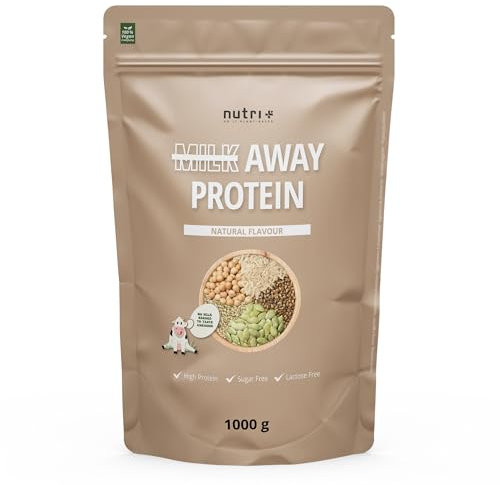 Nutri + Veganes Proteinpulver Neutral - Milk Away Vegan Protein ohne Soja, Sucralose + Süßungsmittel 1 kg - Erbsen Buchweizen Hanf Reis Kürbiskernen