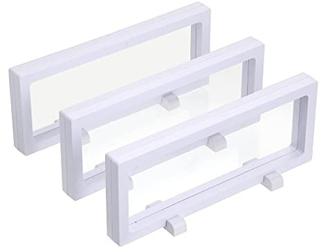 Skelang 3-teiliges schwebendes 3D-Schaufenster, Ausstellungsständer, Hängerahmen für AA-Medaillon, Antik, Herausforderungsmünze, Chip, Schmuck, Anstecknadel, 23,1 x 9,1 x 2 cm (Weiß)