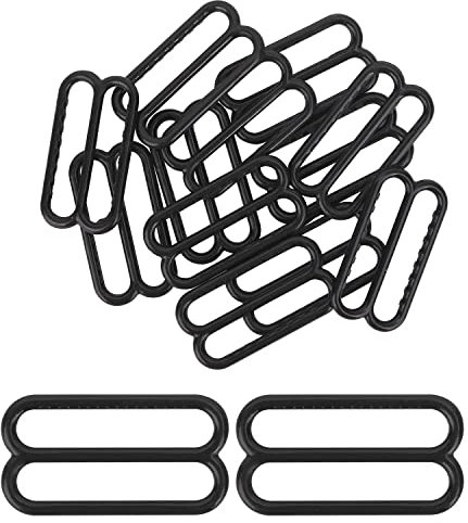 KAM 20pcs Plastic Bra Strap Adjuster Buckles Tri-Glide Slider Buckle Bra Strap Hooks Adjustable Fasteners Lingerie Slider Hook Clasp for Swimsuit, Tops, Nightgowns, DIY Garment Accessory, 20mm, Black