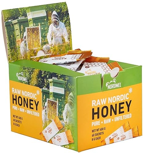 Soft Honey Sachets, Box of 60-8g Per Sachet - Crystallized, Pure, Natural, Unpasteurised, Unfiltered by Nordmel