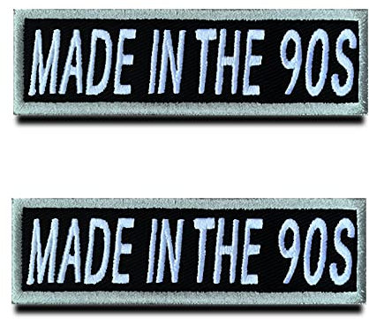 2 Stück Hergestellt in den 90ern Made in The 90s Lustiger Geburtsjahr-Aufnäher Fun Biker Patch für Kleidung Jean Jacke Tasche Beutel Rucksäcke Taschen Uniform Weste-9.5x2.6 cm