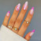 Ceboic 24 Pcs French False Nails, Almond Press on Nails Medium Length Glossy Rose Red Fake Nail with Stripe Designs, Acrylic Stick on Nail Tips for Women Girls Nails Art Decorations