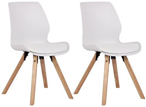 CLP 2er Set Stuhl Luna Kunststoff I Stoff I Samt I Kunstleder I Lehnstuhl mit Holzgestell, Farbe:weiß, Material:Kunststoff