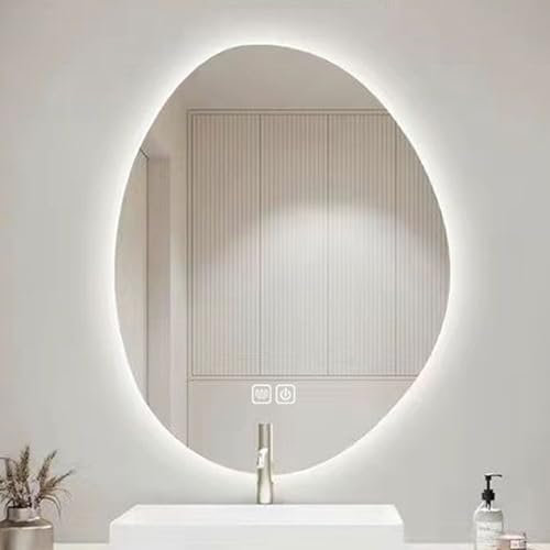 Badspiegel Mit Beleuchtung Spiegel, Deko Spiegel Oval Asymmetrischer, Wandmontierter Anti-Beschlag-Spiegel, Mit Touch-Schalter, Entfeuchtung, Stufenloses Dimmen, Langlebig ( Size : 60cm*80cm(23.6*31.5