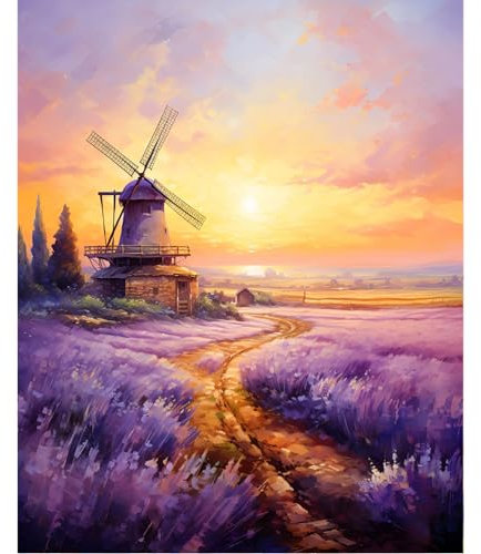 YUCCAORCHID Malen Nach Zahlen Erwachsene Landschafts Faltenfreie Leinwand mit Pinseln Acrylpigment DIY Ölgemälde Leinwand Set 40 × 50 cm(Rahmenlos)-Lavendelgarten in der Abenddämmerung