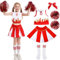 MAXHJX Cheerleader Kostüm Kinder Kleid: Faschingskostüme kinder Cheerleading - Cheer Uniformen mit Pompons Socken für Halloween Dress Up Fasching Party Kostüm (Rot 2, 160(11-12 Jahre))