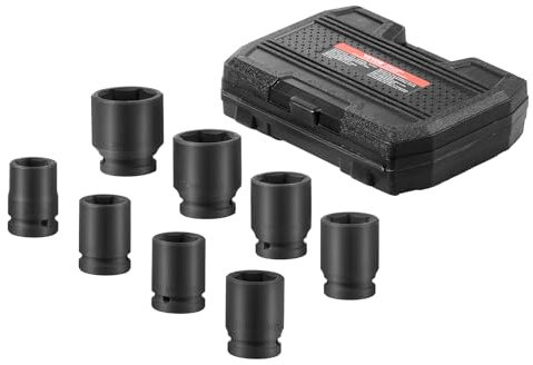 VEVOR Jeu de Douilles à Chocs pour Écrous d’Essieu 8PCs, Coffret de Douilles pour Écrous à Entraînement de 3/4 po 19 mm, Métriques, 6 Pans, Outil de Montage et Démontage pour Réparation Automobile