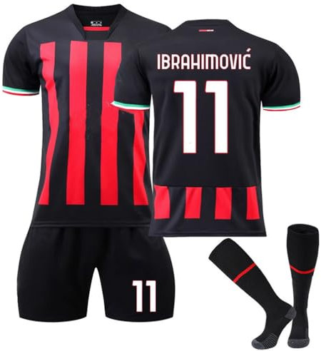 Generisch Retro Classic A-C Milan Fußball Jerseys Anzug Red Black Stripe 11 Ibrahimovic Trikot Kinder 9 Giroud 17 R.LEAO 19 Thro Kids Boys Mens Sport Trainning Soccer T Shirt Outfit Football Jerseys