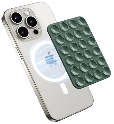 GONEZ Magnet Saugnapf Telefon Halterung, Freisprecheinrichtung Silikon Handy Griff Halter Kompatibel mit iPhone MagSafe Phone Case, Spiegel Dusche Telefon Ständer für Selfies und Videos, Army Green