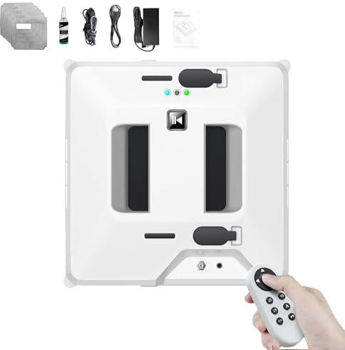 DOJOEUU Robot Limpiacristales Square, 80 W, Eléctrico, con Control Remoto, Succión Potente de 3000 Pa, Doble Rociador de Agua, Limpiacristales Automático para Interiores y Exteriores