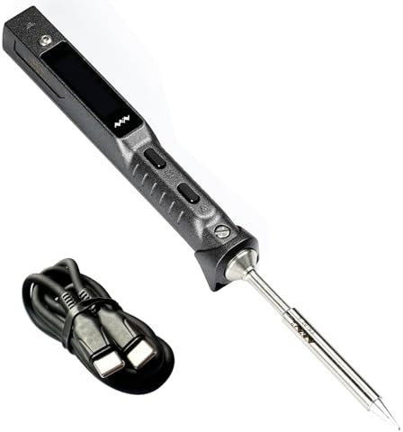 TS101 65W Smart Soldering Iron Mini Portable Digital Soldering Iron with TS-B2 Tip and USB-C Type Cable DC+PD Power Input LCD Programmable Display Adjustable Temperature Auto-Hibernation TS100