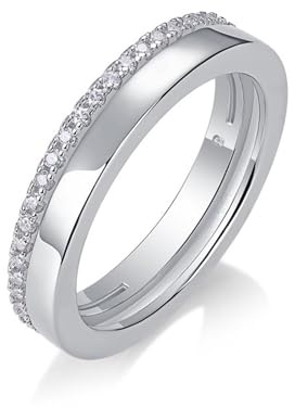 Tolldek Weißgold 14K 585 Partnerringe, Zierlich Freundschaftsringe mit Moissanit, Echte Goldschmuck Trauringe Au585 Gold, Gr.65 (20.7)