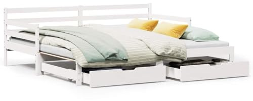 mtlskopl Tagesbett Ausziehbar Weiß 90x190 Kiefer massiv Schlafsofa mit Stauraum Gästebett Klappbett für Wohnzimmer Gästezimmer Jugendzimmer