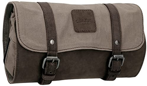 Gusti Waschtasche Leder - Rodney Damen und Herren Kulturtasche zum Aufhängen Kosmetiktasche Kulturbeutel Reise Schminktasche Organizer Toilettenartikel Canvas Khaki Leder