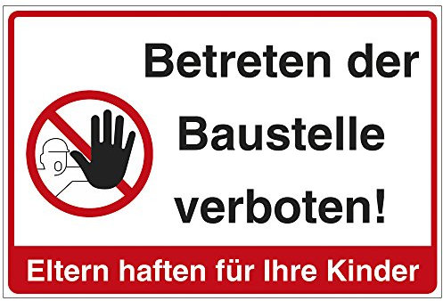 Schild Betreten der Baustelle verboten in mehreren Sprachen aus PVC Hartschaum Platte 300x200 mm - 3 mm stark