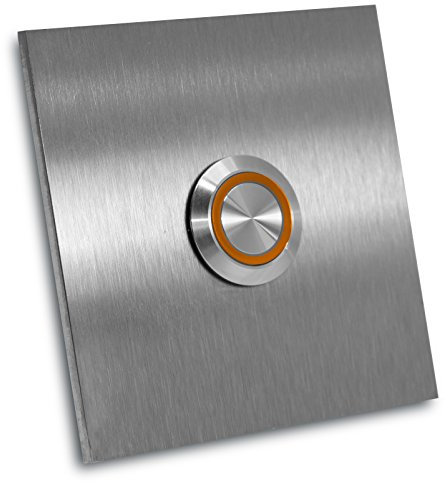 Jung Edelstahl Design - Edelstahl Türklingel Rio Aufputz oder Unterputz - 7 X 7 cm mit LED Drucktaster - Klingel aus V2A Edelstahl geschliffen - Haustürklingel ohne Gravur (LED orange)