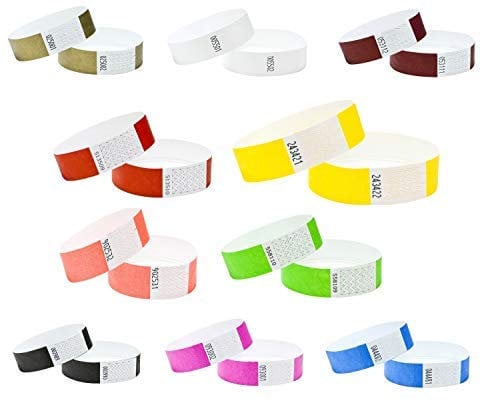 Tyvek Wristbands 3/4 inch 100 Pack, Paper Like Bracelets Used for Events, Nightclubs, waterparks etc. Multi Coloured