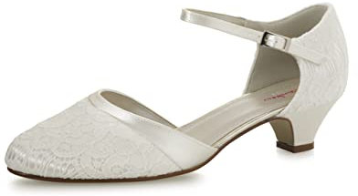Rainbow Club Brautschuhe Mickie - Damen Pumps gepolstert, Ivory/Creme, Satin - Gr. 41.5 (UK 8.5)