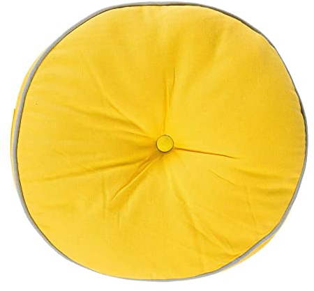 Homescapes Bodenkissen rund gelb und grau 100% Baumwolle mit Polyester Füllung Ø 43 cm