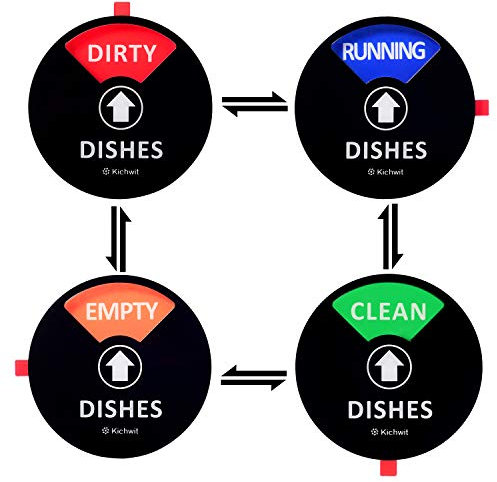 Kichwit Geschirrspüler-Magnet Clean Dirty Schild mit Lauf- und Leeroptionen, funktioniert auf allen Geschirrspülern, kratzfeste, starke magnetische Rückseite, 10.2 cm, schwarz