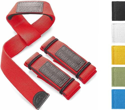 WARM BODY COLD MIND Lasso Lifting Straps mit 3mm/6mm Neoprene - Getestet bei 350kg - Zughilfen für Krafttraining, Fitness Bodybuilding, Wrist Wraps, Weightlifting (Rot PRO)