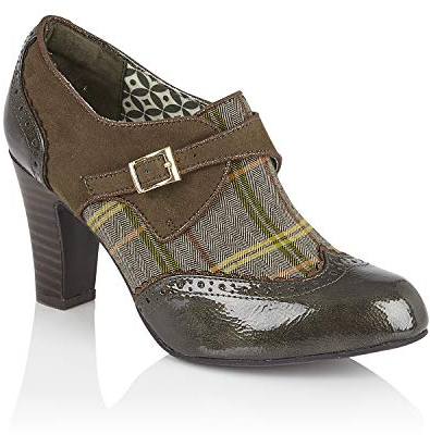 Ruby Shoo Tamsin Stiefelette, robust, aber elegant, mit Schnalle, oliv Tweed/blau orange, Grün - olivgrün - Größe: 37 EU