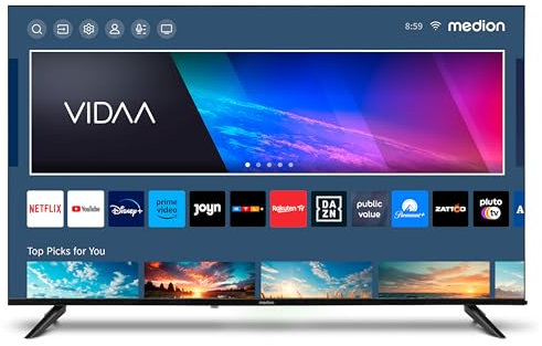 MEDION X15024 (MD 31651) Téléviseur 125,7 cm (50 Pouces) (Smart-TV, 4K Ultra HD, HDR, VIDAA Store, Netflix, Prime Video, Disney+, DAZN, Paramount+, HbbTV, PVR, Bluetooth), MD31651, Noir