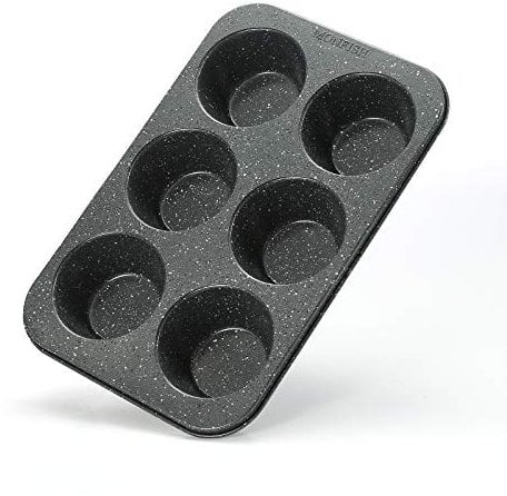 Monfish Jumbo muffin tin 6 cup muffin mold cupcake pan non stick black Granite Stone Finish 9cm cup muffin pan