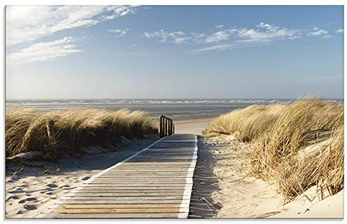 ARTLAND Spritzschutz Küchenrückwand Küche Herd Glas mit Motiv 80x50 cm Glänzend Design Nordsee Strand Meer Steg Nordseestrand Langeoog Gräser T5RM