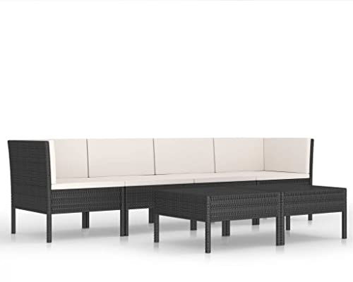 vidaXL Gartenmöbel 6-TLG. mit Auflagen Lounge Sofa Garten Garnitur Sitzgruppe Sitzgarnitur Gartenset Gartensofa Tisch Poly Rattan Schwarz