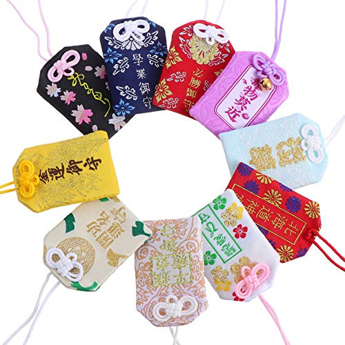 BESPORTBLE 10 Stücke Amulett Japanischer Glücksbringer Omamori Charme Chinesischer Anhänger für Auto Autospiegel Gesundheit Liebesverhältnis Sieg Diätetiker Reichtum Segen Tasche