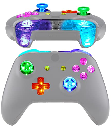 eXtremeRate LED Botones para Xbox One Mando Botón de D-Pad Joysticks Start Back ABXY Acción Teclas DTFS (DTF 2.0) LED Kit para Xbox One S X Control(Modelo 1708)-No Incluye Mando-Transparente